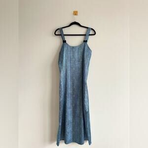 Vintage 90s Style Blue Leopard Print Satin Slip Dress Bow Detail – Size Small